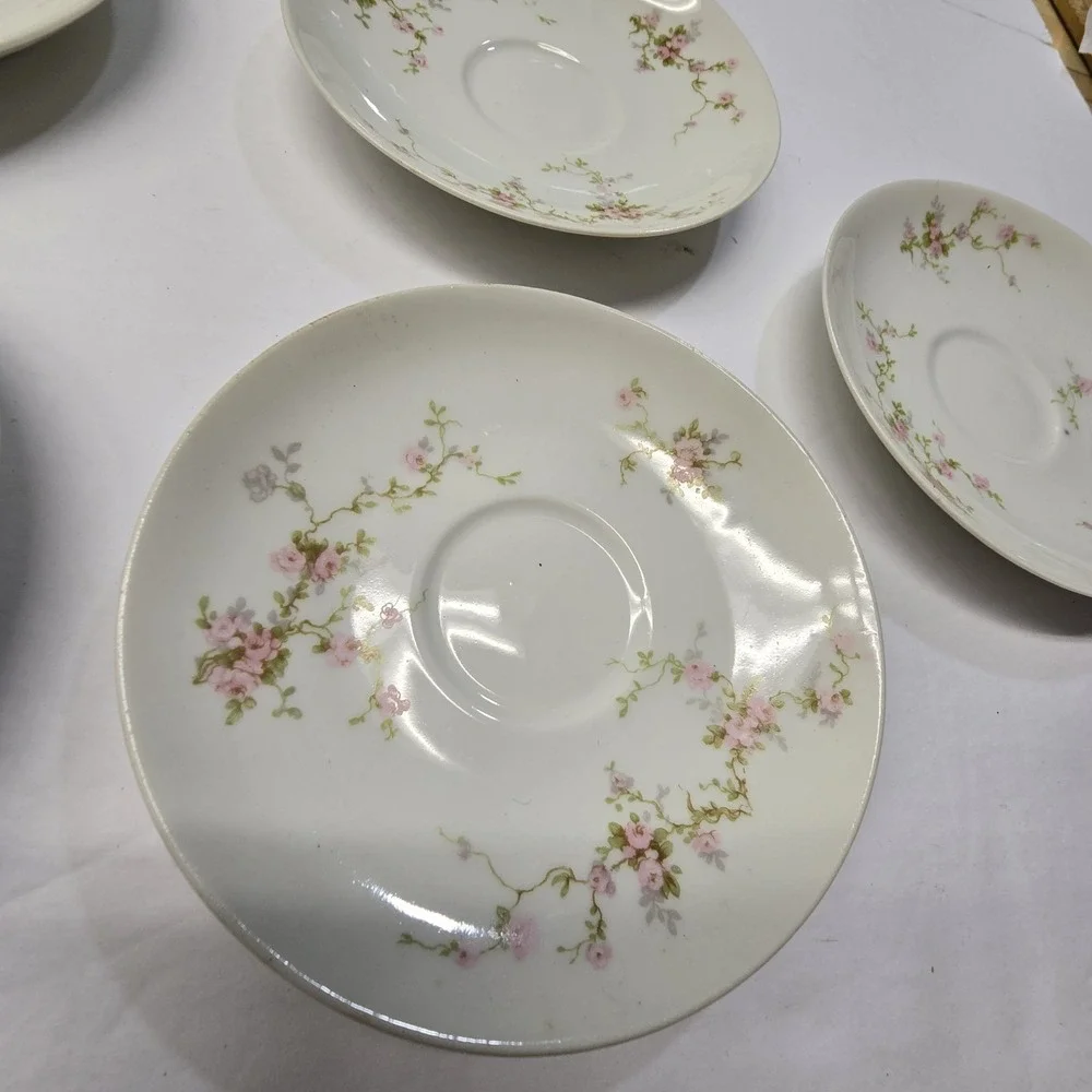 Theodore Haviland Pink Roses Saucers Set Of 5 Limoges France Porcelain* No Cups‎